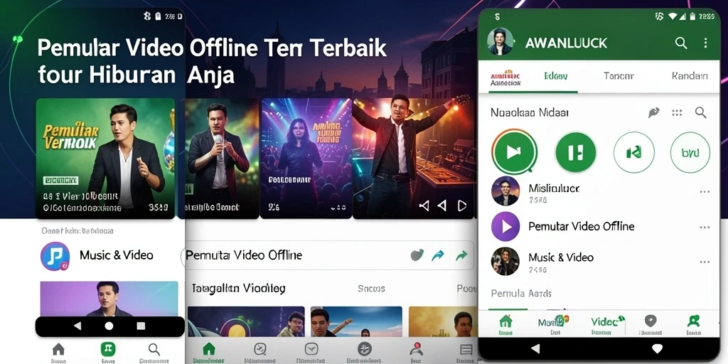 Tampilan antarmuka pengguna AWANLUCK dengan fitur Pemutar Video Offline.