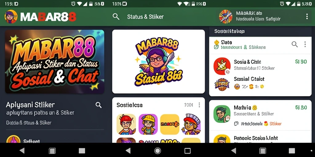 Antarmuka MABAR88 yang menampilkan berbagai stiker untuk chat.
