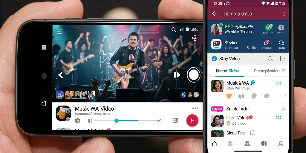 Screenshot utama PP7 menunjukkan antarmuka aplikasi Status WA Video yang user-friendly.