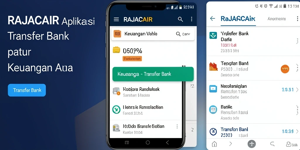Tampilan antarmuka RAJACAIR yang sederhana dan modern untuk Transfer Bank.