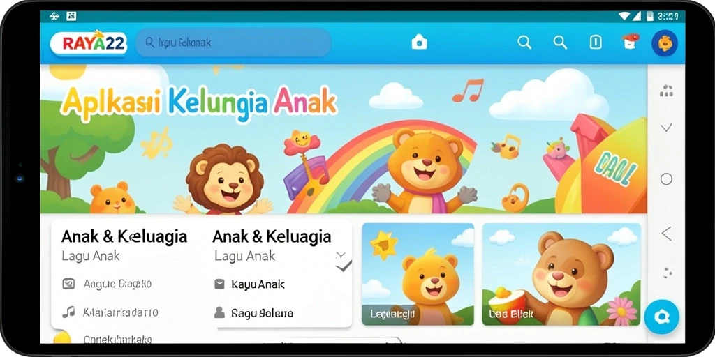 Antarmuka RAYA22 dengan fungsi lagu anak yang ceria.